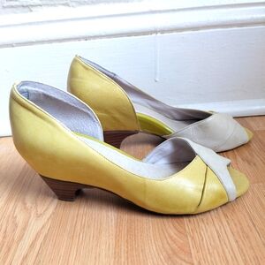 Yellow and White Miz Mooz heels